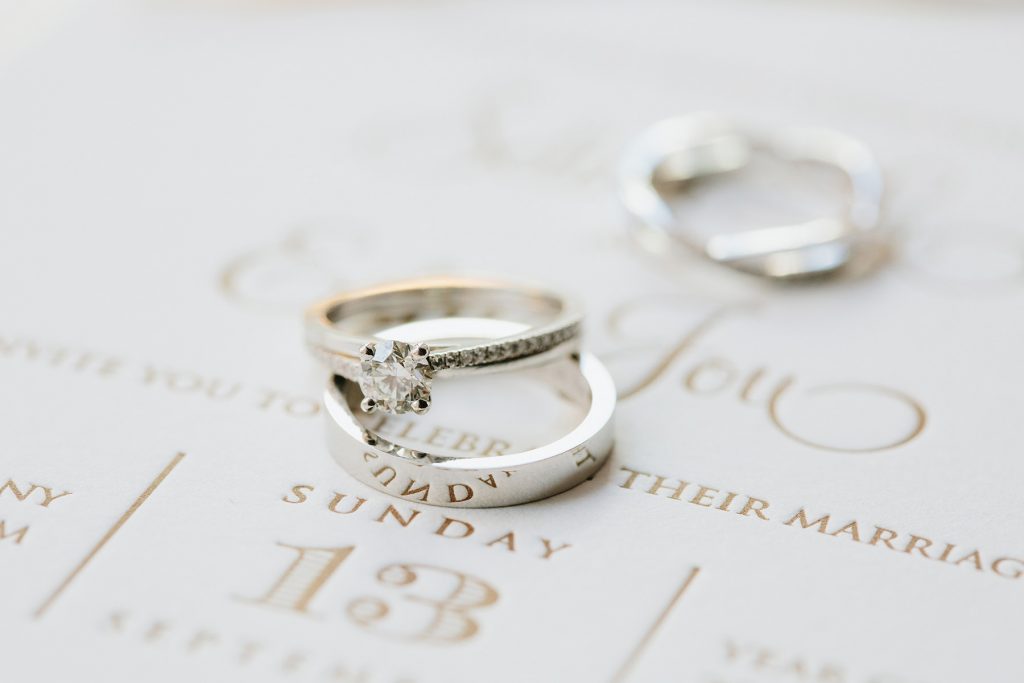 wedding rings on embossed stationery at the vancouver club www.lucida-photography.com