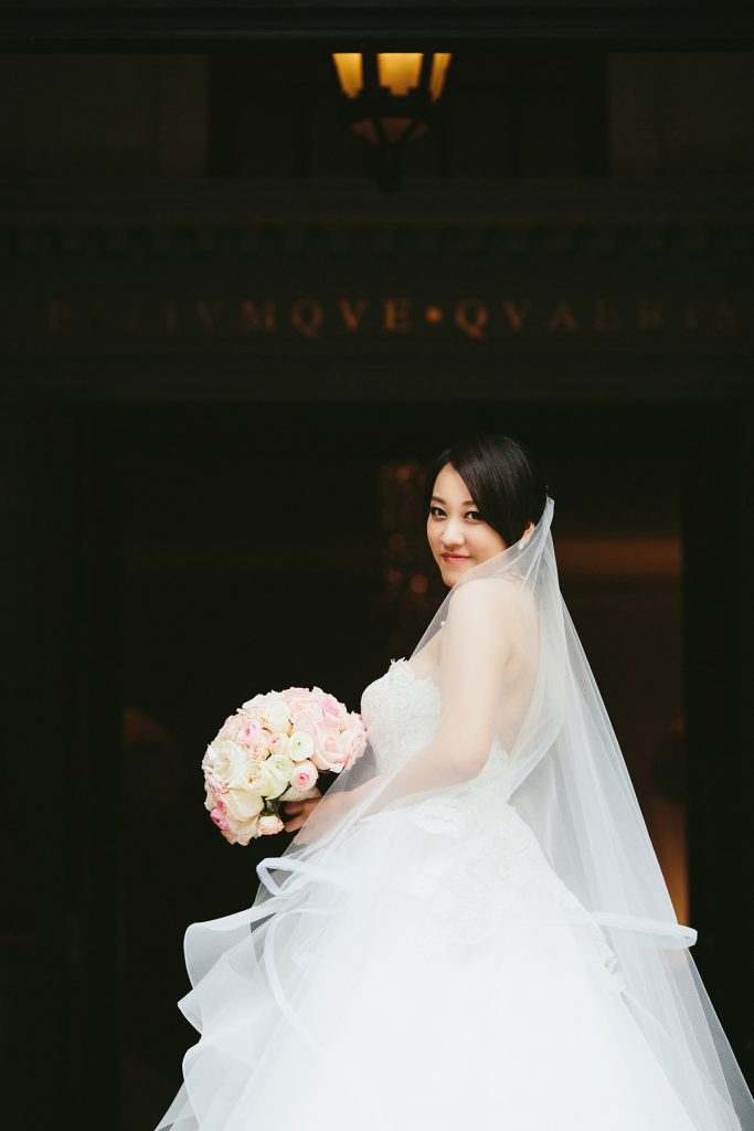 bridal portrait on the steps of the vancouver club www.lucida-photography.com