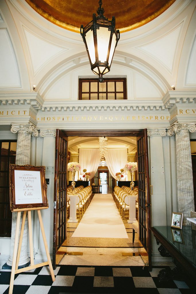 entrance to foyer of vancouver club set for wedding ceremony www.lucida-photography.com